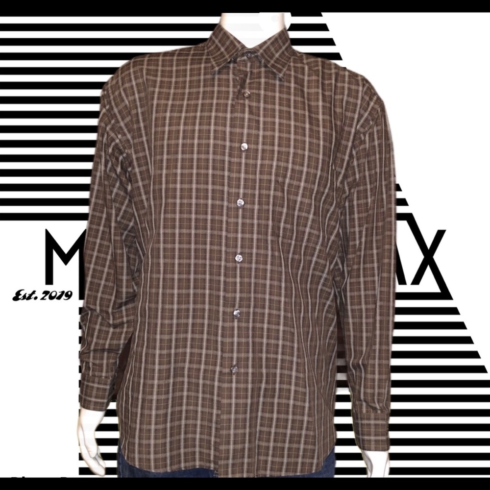 Long Sleeve Brown Plaid Soft Arrow Dress Shirt